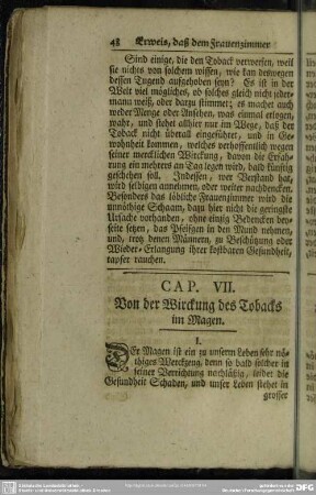 Cap. VII. Von der Wirckung des Tobacks im Magen