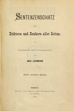 Sentenzenschatz aus Dichtern und Denkern aller Zeiten