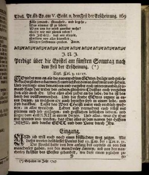Predigt über die Epistel am fünften Sonntag nach dem Fest der Erscheinung.