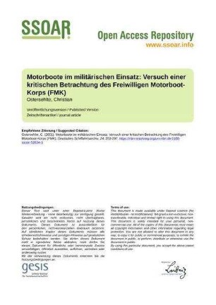 Motorboote im militärischen Einsatz: Versuch einer kritischen Betrachtung des Freiwilligen Motorboot-Korps (FMK)