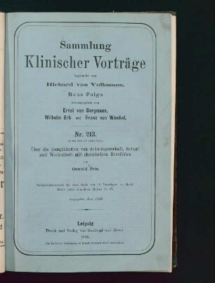 Über die Komplikation von Schwangerschaft, Geburt und Wochenbett mit chronischem Herzfehler