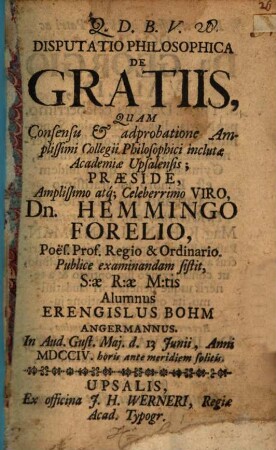 Disp. philos. de Gratiis