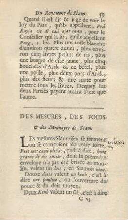 Des mesures, des poids & des Monnoyes de Siam