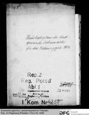 Haushaltsplan der Stadtgemeinde Liebenwalde für das Rechnungsjahr 1922