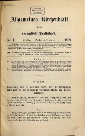 Allgemeines Kirchenblatt für das evangelische Deutschland : Amtsblatt des Deutschen Evangelischen Kirchenbundes. 38. 1889