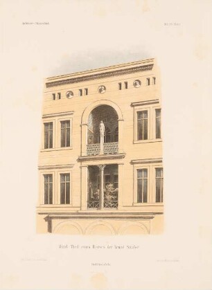 Wohnhaus Stüler Lennéstraße 3, Berlin-Tiergarten: Perspektivische Ansicht Mittelteil (aus: Architektonisches Skizzenbuch, H. 14, 1854)