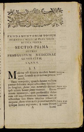 Sectio Prima Sistens Praegustum Medicinae Generalem.