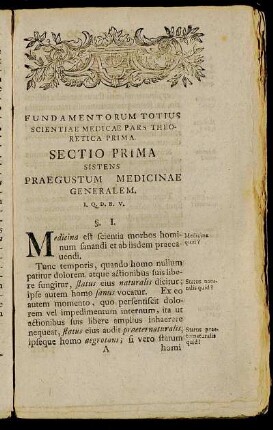 Sectio Prima Sistens Praegustum Medicinae Generalem.