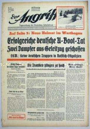 Tageszeitung "Der Angriff" u.a. zum U-Boot-Krieg und zur Umsiedlung von "Volksdeutschen"