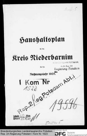 Haushaltspläne des Kreises Niederbarnim für das Rechnungsjahr 1928