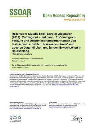 Rezension: Claudia Krell, Kerstin Oldemeier (2017): Coming-out - und dann...?! Coming-out-Verläufe und Diskriminierungserfahrungen von lesbischen, schwulen, bisexuellen, trans* und queeren Jugendlichen und jungen Erwachsenen in Deutschland