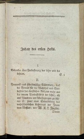 Inhalt des ersten Hefts.