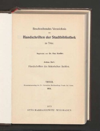 Verzeichnis der Handschriften des historischen Archivs