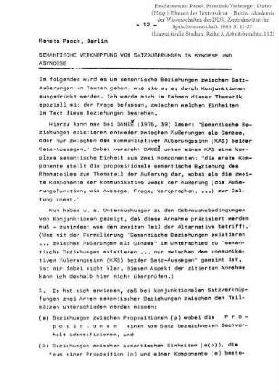 Semantische Verknüpfung von Satzäußerungen in Syndese und Asyndese