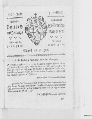 31tes Stück, Ausgabe vom 31. Julii 1776
