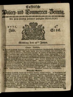 4tes Stueck, Montag den 28ten Januar 1771