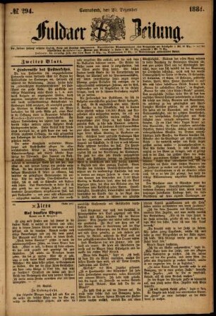 Ausgabe vom Samstag, den 20. Dezember 1884.