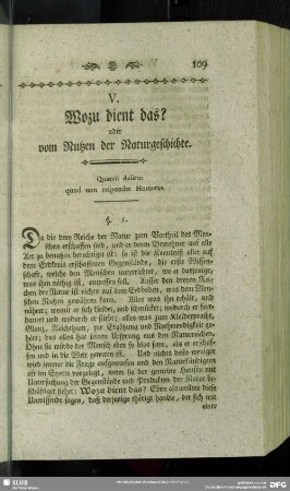 V. Wozu dient das? oder vom Nutzen der Naturgeschichte