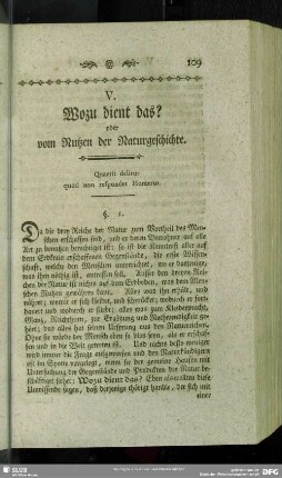 V. Wozu dient das? oder vom Nutzen der Naturgeschichte