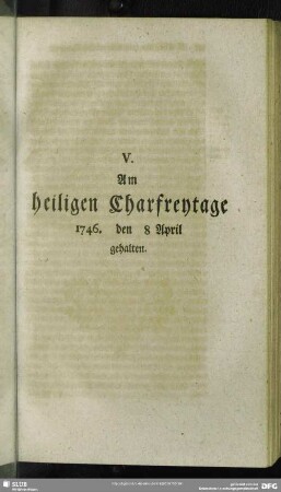 V. Am heiligen Charfreytage 1746. den 8 April gehalten
