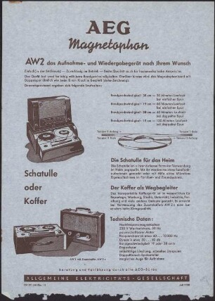 Werbeprospekt: AEG Magnetophon AW2