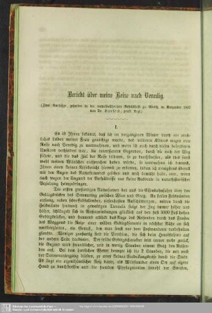 Bericht über meine Reise nach Venedig : Zwei Vorträge, gehalten in der naturforschenden Gesellschaft zu Görlitz im November 1857