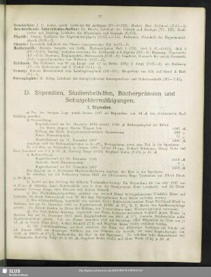 D. Stipendien, Studienbeihilfen, Bücherprämien und Schulgeldermässigungen