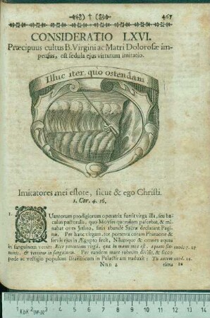 Consideratio LXVI. Præcipuus cultus B. Virgini ac Matri Dolorosæ impensus, est sedula ejus virtuum imitatio.