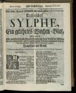 (XVII. Stück.) den 26. Februari. Anno 1752.