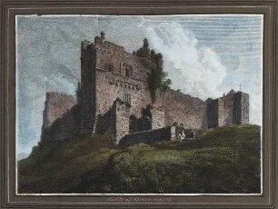 'Castle of Cockermouth - F(riedrich) Martens inc(ise)' aquarellierte Radierung