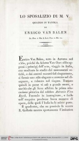 Lo Sposalizio Di MV. quadro in tavola di Enrico van Balen