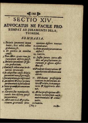 Sectio XIV. Advocatus Ne Facile Prorumpat Ad Juramenti Delationem.