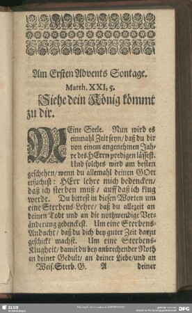 Am Ersten Advents Sontage. Matth. XXI, 5