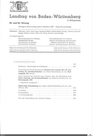 83. und 84. Sitzung, Stuttgart, 8.10.1970