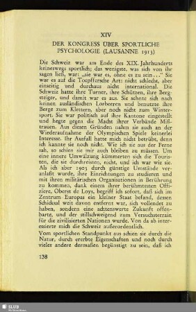 XIV Der Kongress Über Sportliche Psychologie (Lausanne 1913)