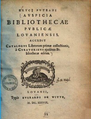 Auspicia bibliothecae publicae Lovaniensis