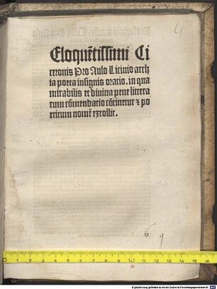Pro Aulo Licinio Archia poeta insignis oratio, in qua mirabilis et divina pene litterarum Commendatio continetur et poeticum nomen extollit