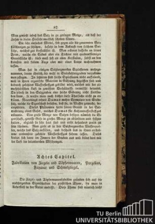 Achtes Kapitel. Fabrikation von Ziegeln und Töpferwaaren, Porzellan, Fayance und Schmelztiegel.