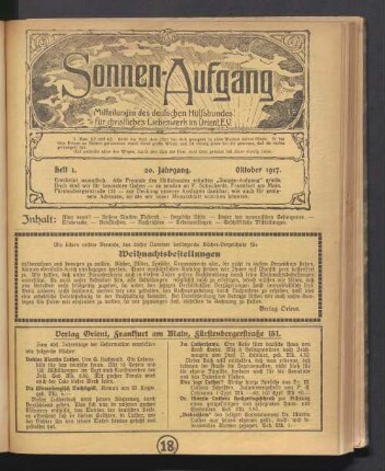 Heft 1. 20. Jahrgang. Oktober 1917