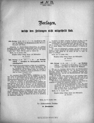 Anlage: ad No. 73 (603-605.), Vorlagen, welche den Zeitungen nicht mitgeteilt sind, 27. Oktober 1883