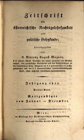 Zeitschrift für österreichische Rechtsgelehrsamkeit und politische Gesetzkunde. 1825,3, 1825,3