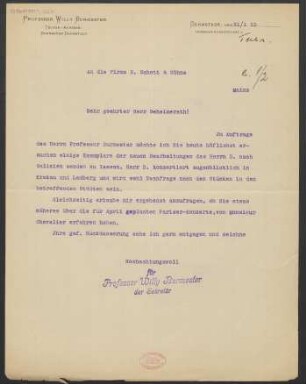 Brief an Ludwig Strecker  und B. Schott's Söhne : 31.01.1910