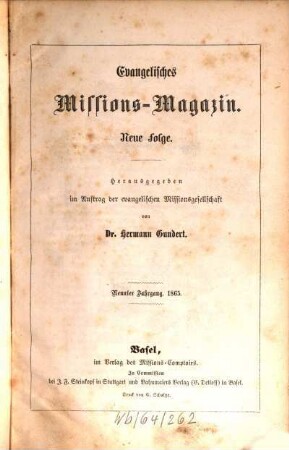 Evangelisches Missions-Magazin. 9. 1865