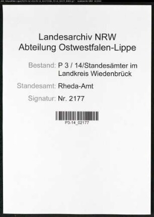 Sterberegister Standesamt Rheda-Amt