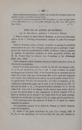 NOTE SUR UN ARTICLE DE MATHESIS.