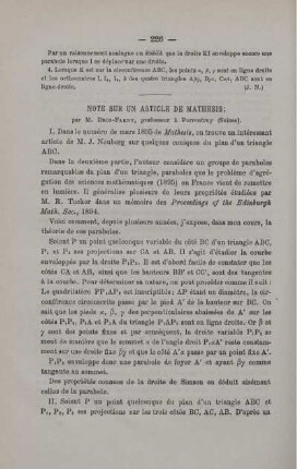 NOTE SUR UN ARTICLE DE MATHESIS.