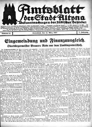 Eingemeindung und Finanzausgleich. Oberbürgermeister Brauers Rede vor dem Landtagsausschuß