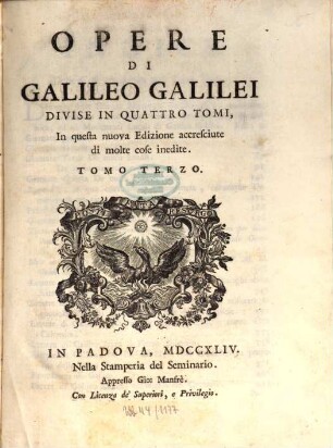 Opere di Galileo Galilei : divise in quattro tomi. 3 (1744)