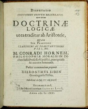 Disputatio Continens Brevem Delineationem totius Doctrinae Logicae ut ea traditur ab Aristotele