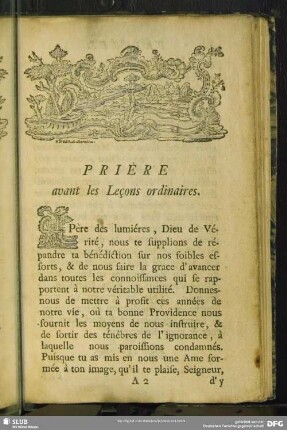 Prière avant les Leçons ordinaires